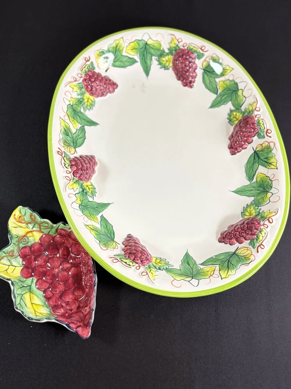 Hand-Painted Grape Ceramic Serving Platter - Red & Green